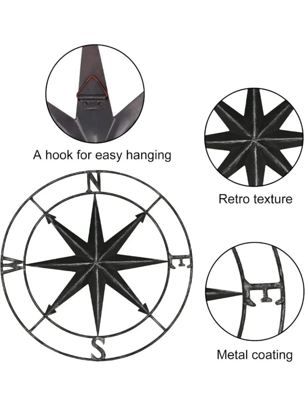 Round Metal Compass Wall Art - 11
